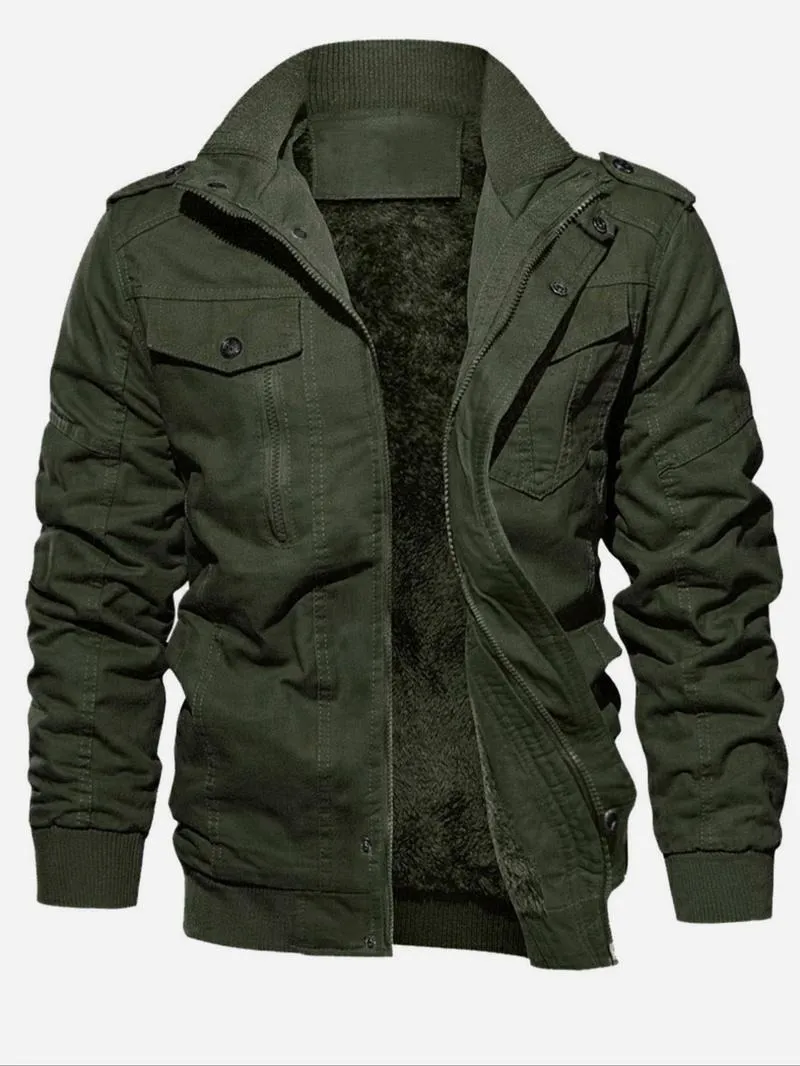 Men's Regular Fit Solid Pocket Zipper Thermal Lined Jacket