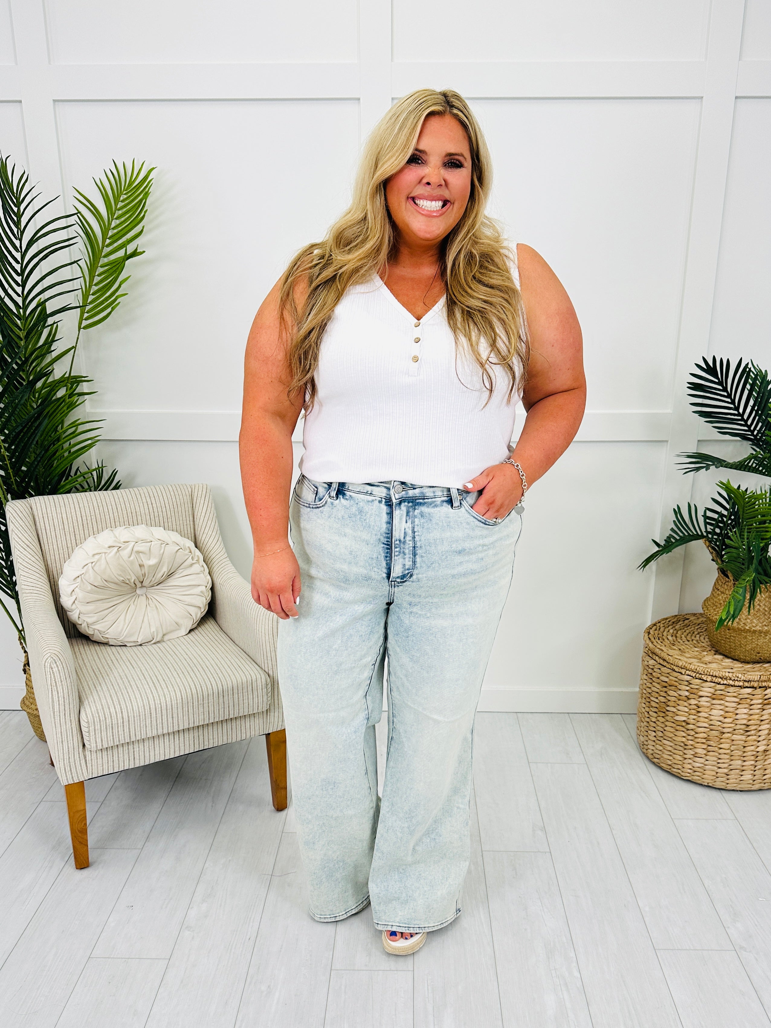 Judy Blue Turn Back Time Retro Style Wide Leg Tummy Control Jeans