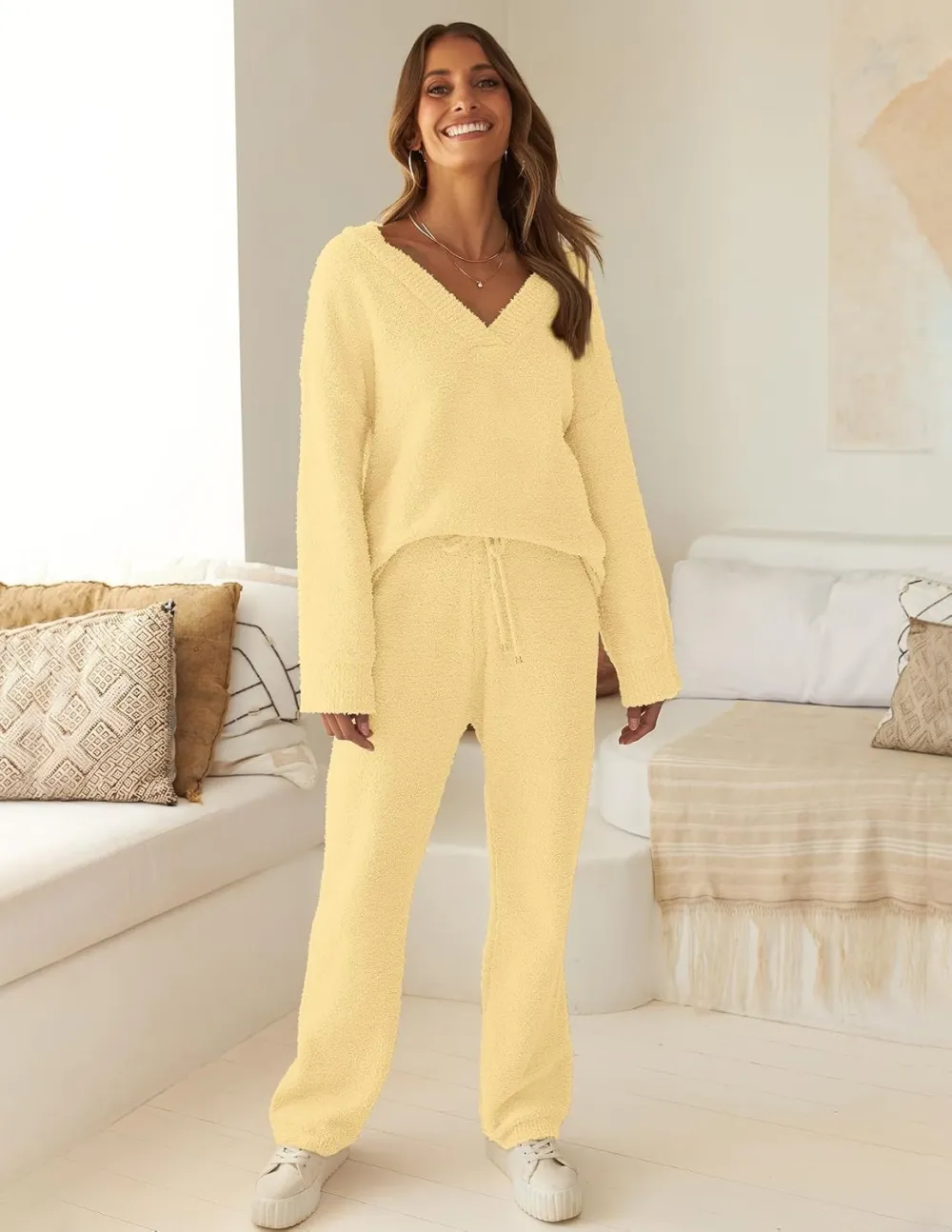 Women's Lounge Sets 2025 Fall Fashion 2 Piece Outfits Sweater Pajama Set