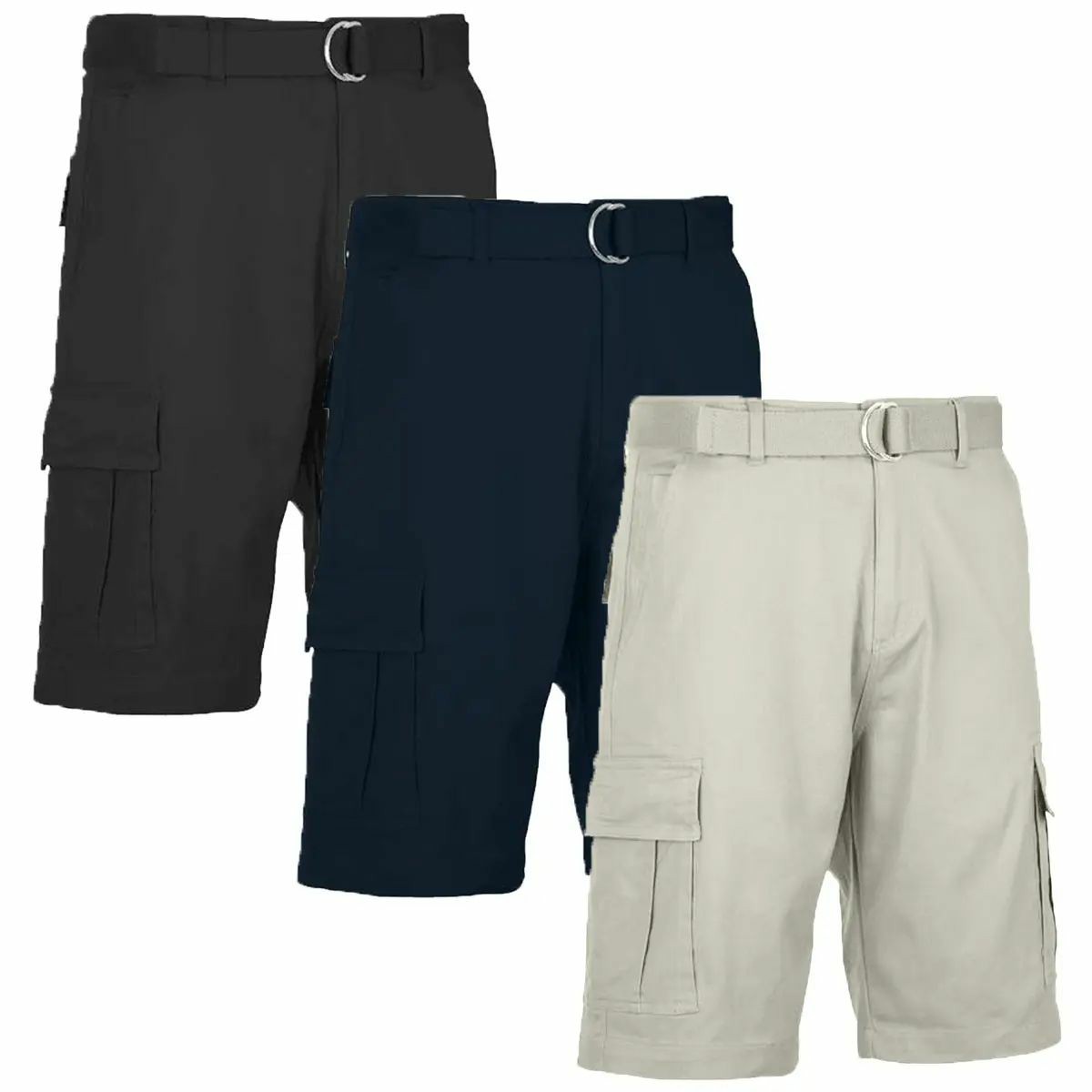 Men's 3-Pack Cotton Stretch Cargo Shorts With Belt