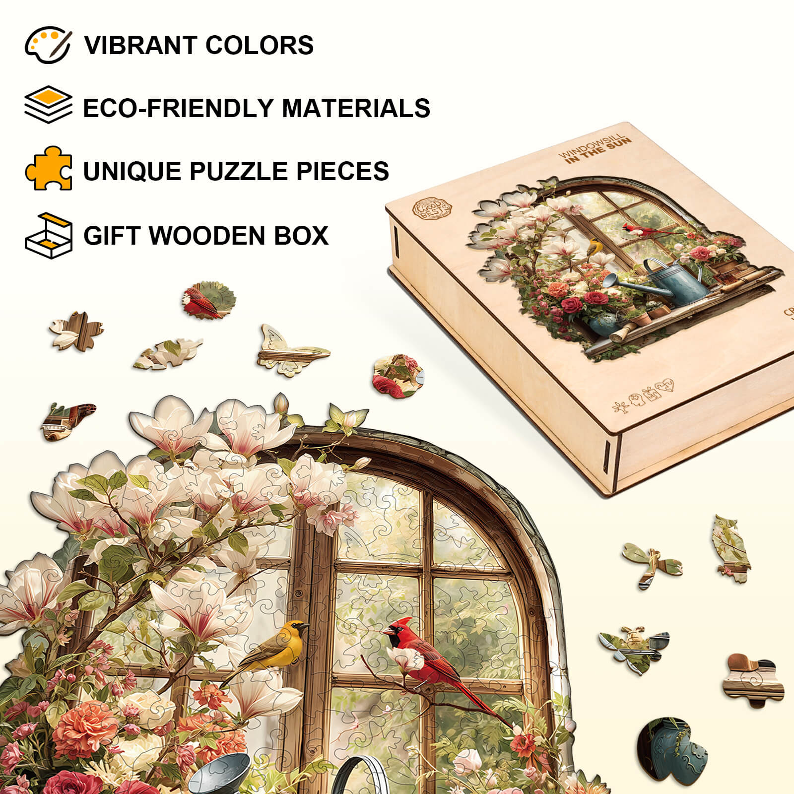 Windowsill in the sun Wooden Jigsaw Puzzle