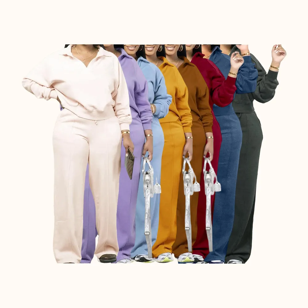Women's Solid Long Sleeve Sweatshirt & Drawstring Waist Pants Set