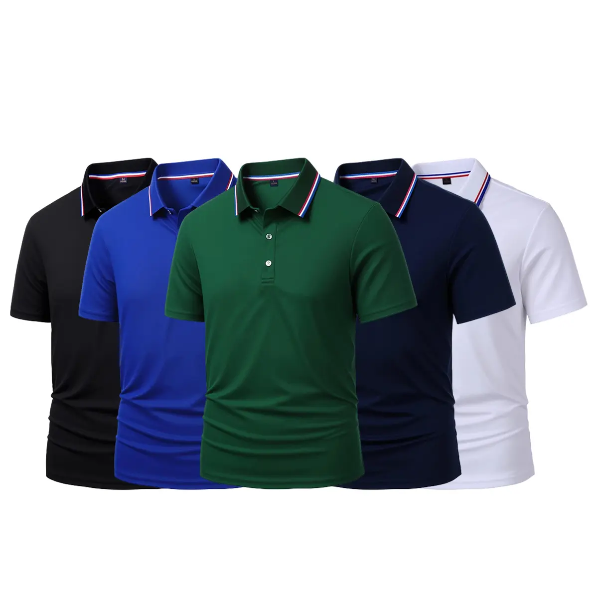Pack of 5 - Men's Quick Dry Color Block Striped Polo Shirt