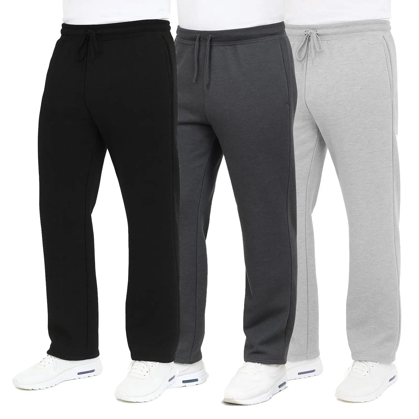3-Pack Men's Classic Heavyweight Fleece Sweatpants with Open Bottom