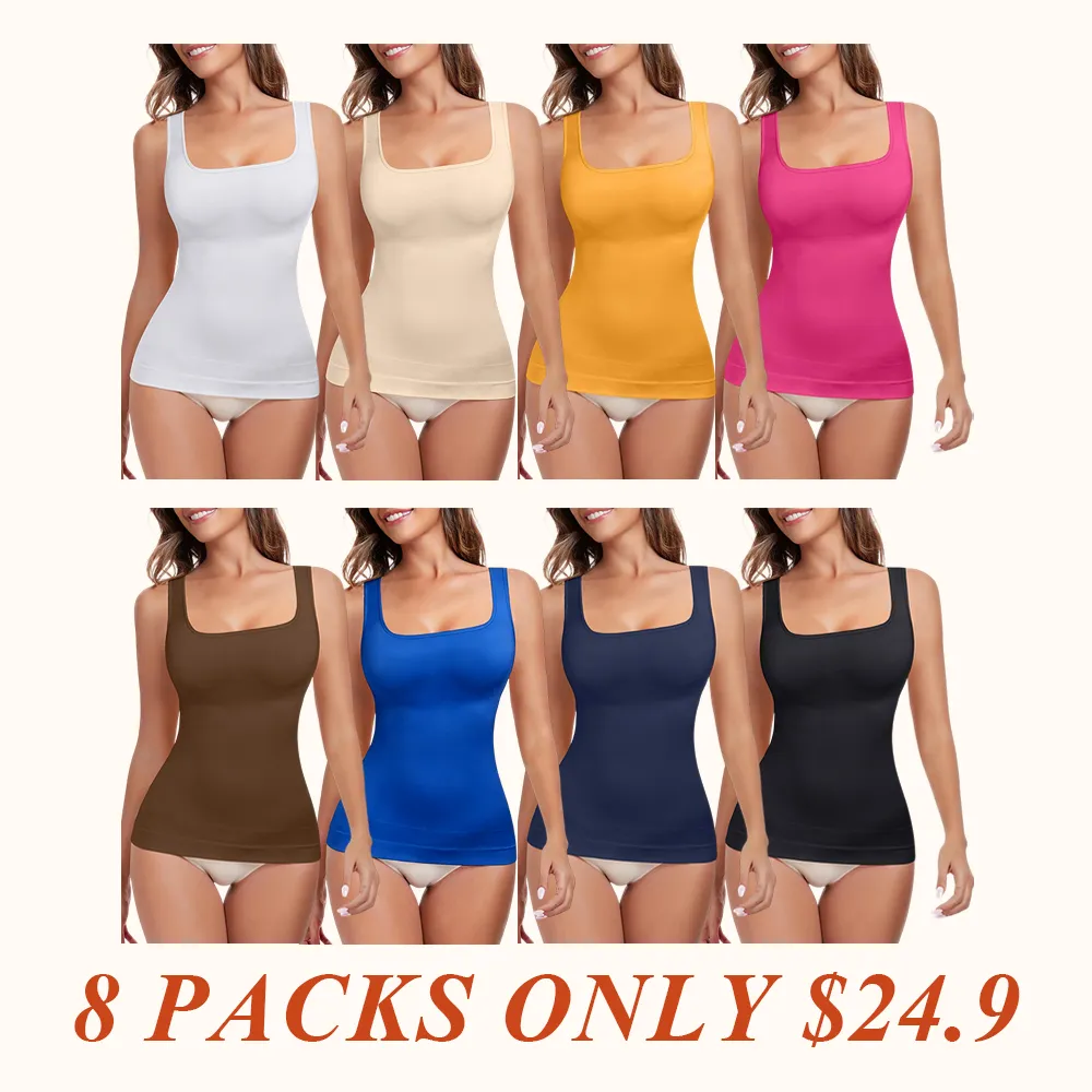 Women's Tummy Control Shapewear Tank Top, Seamless Square Neck Compression Top, Slimming Body Shapewear