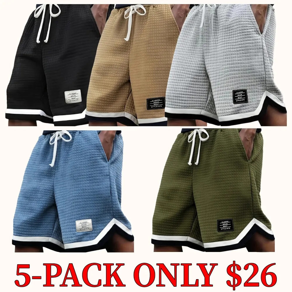 Plus Size Men's Waffle Knit Shorts - Elastic Drawstring Waist Casual Summer Shorts