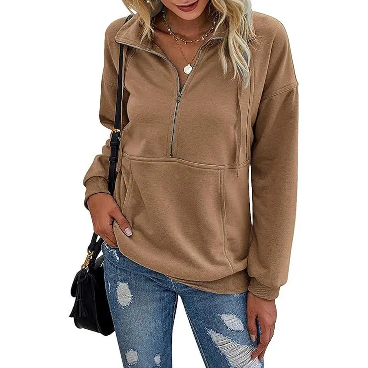 Women's Casual Long Sleeve Lapel Zipper Sweatshirt