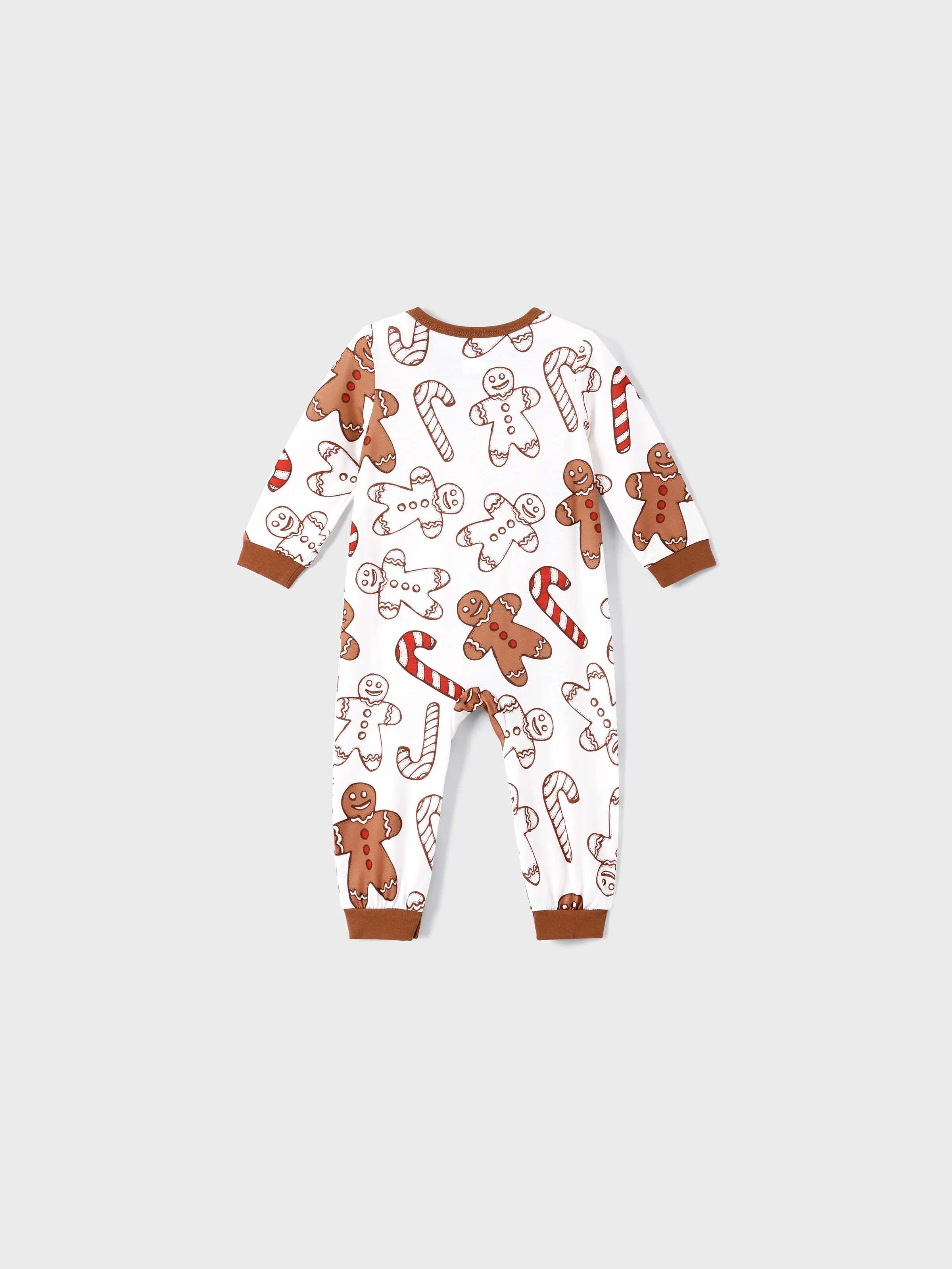 Christmas Family Matching Letter and Gingerbread Man Print Long-sleeve Pajamas Sets with Christmas Socks Khaki