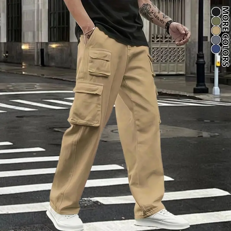 Men's multi-pocket cargo jogging pants with elastic drawstring waistband