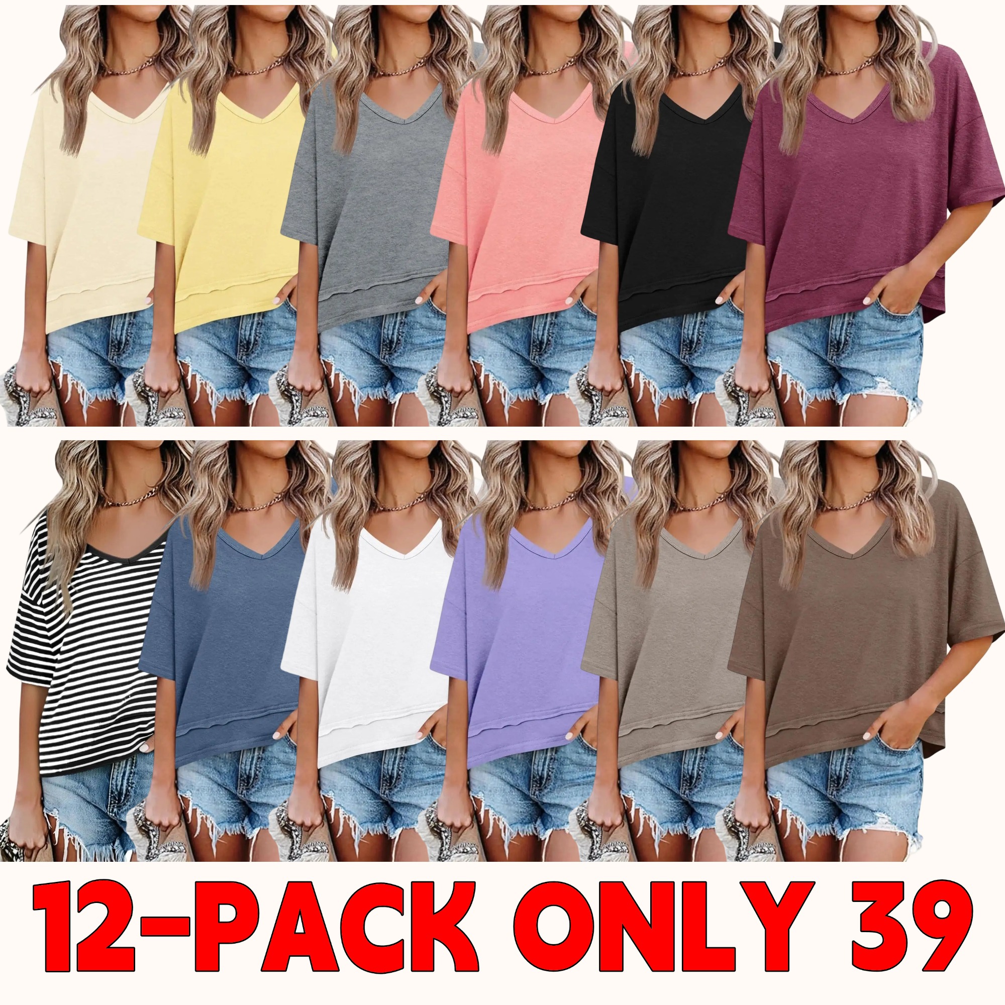 Women's Summer V-Neck T-Shirt — Casual Short-Sleeve Flowy Top | Cute, Loose-Fit Basic Tee