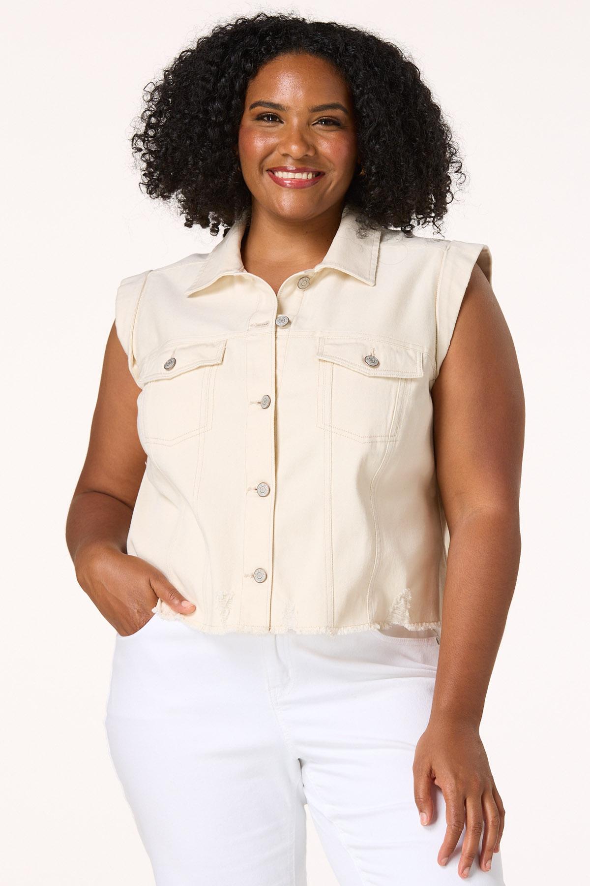 Plus Size Natural Distressed Vest