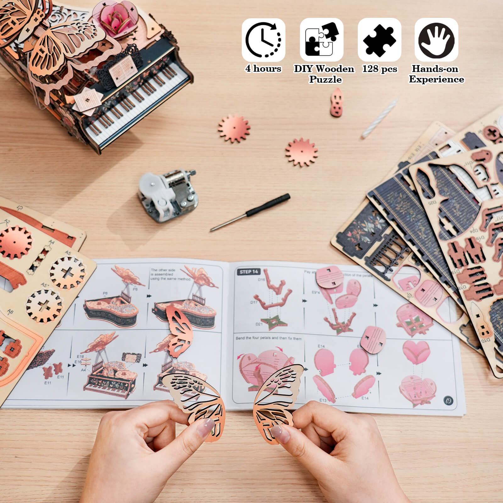 Floral Waltz – DIY Wooden Music Box, 3D Puzzle Craft Kit