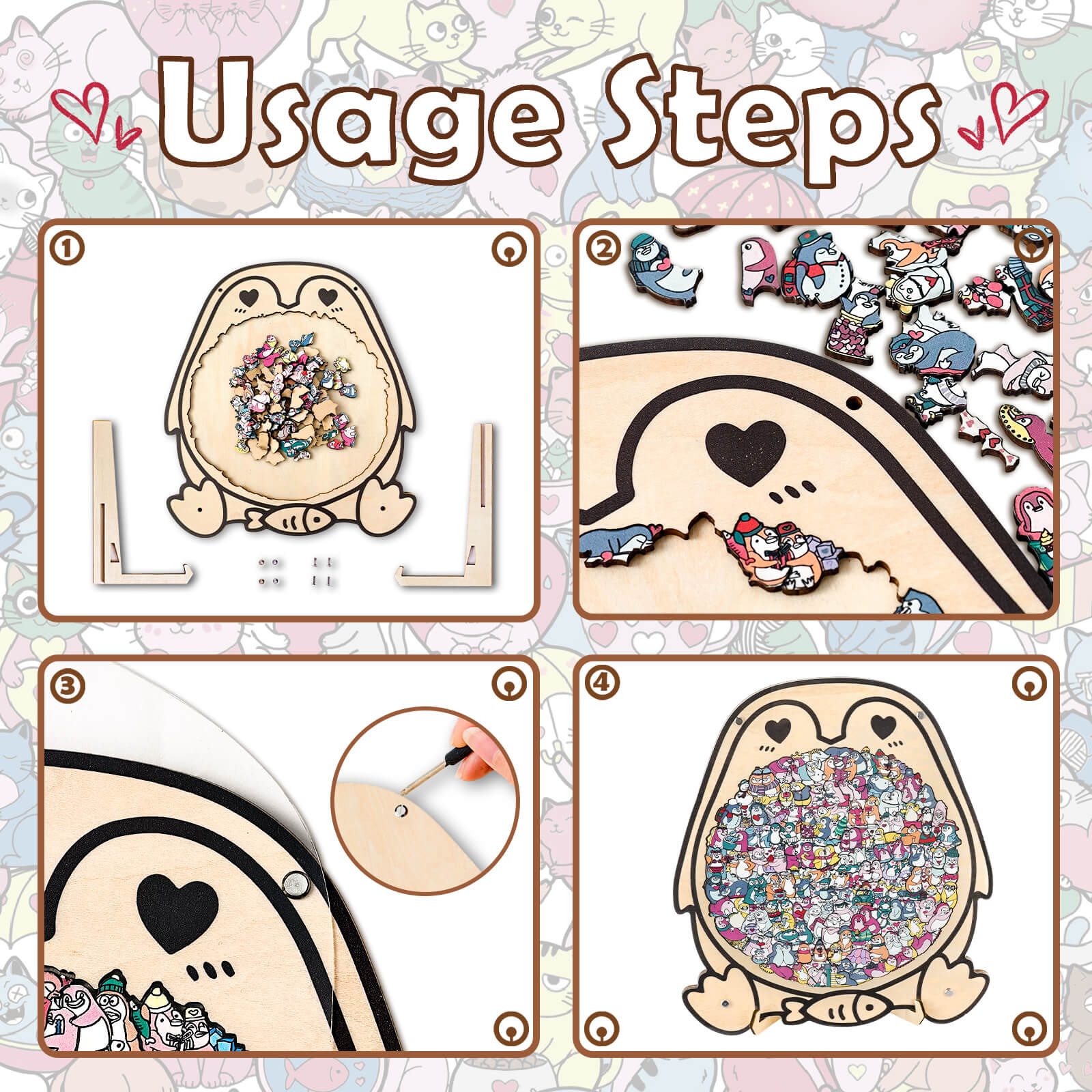 Cute Lover Penguin Shaped Wooden Jigsaw Puzzle