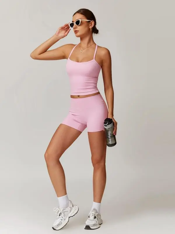 Women's Solid Cami Top & Shorts Fitness Sportswear Set (Just $3 a set!)