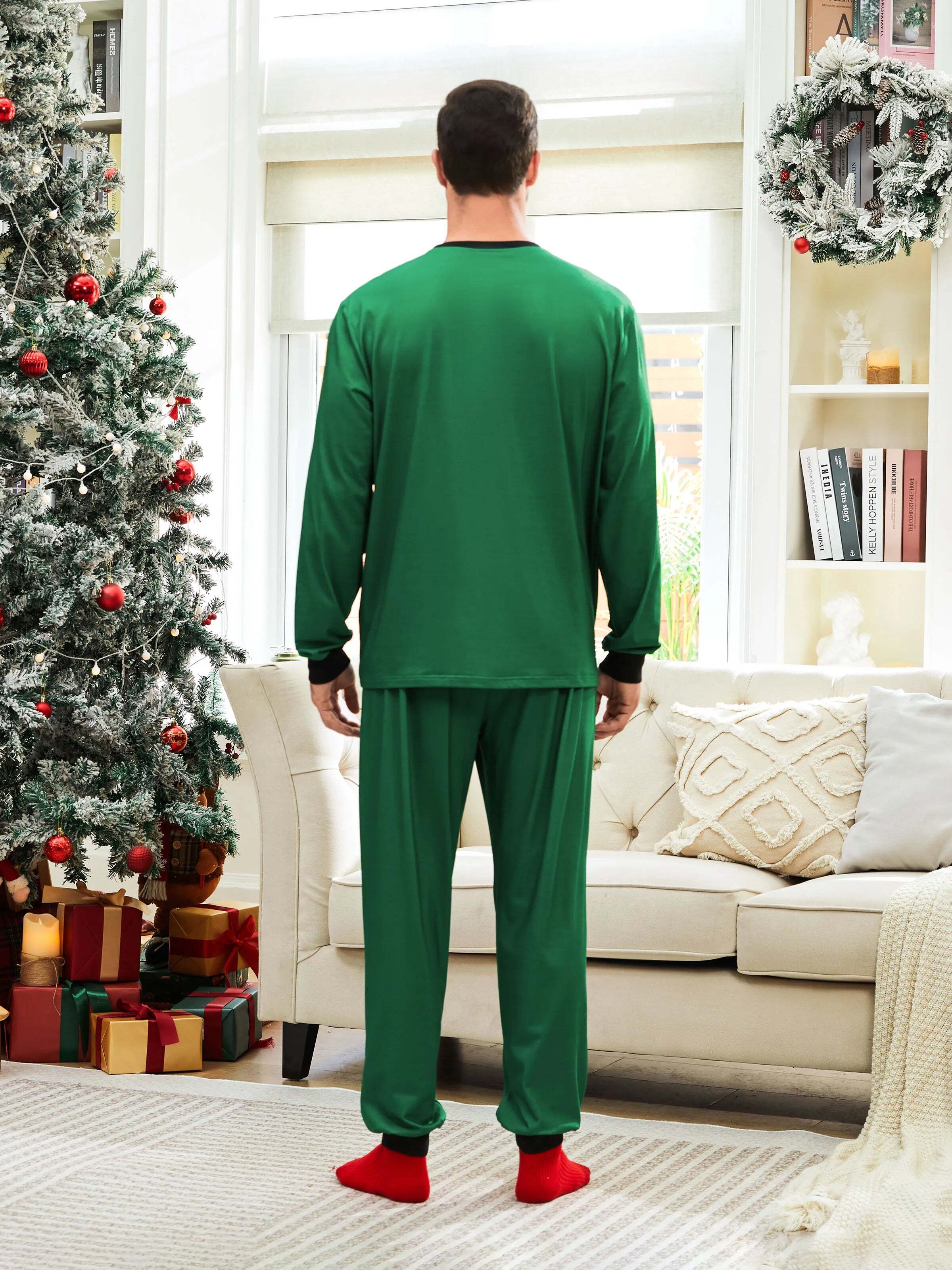 Christmas Family Matching Belt and Collar Pajamas Sets with Christmas Socks
