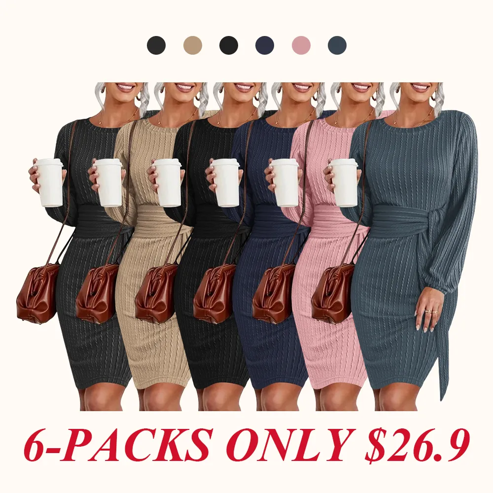 Women's Elegant Knit Dress Long Lantern Sleeve