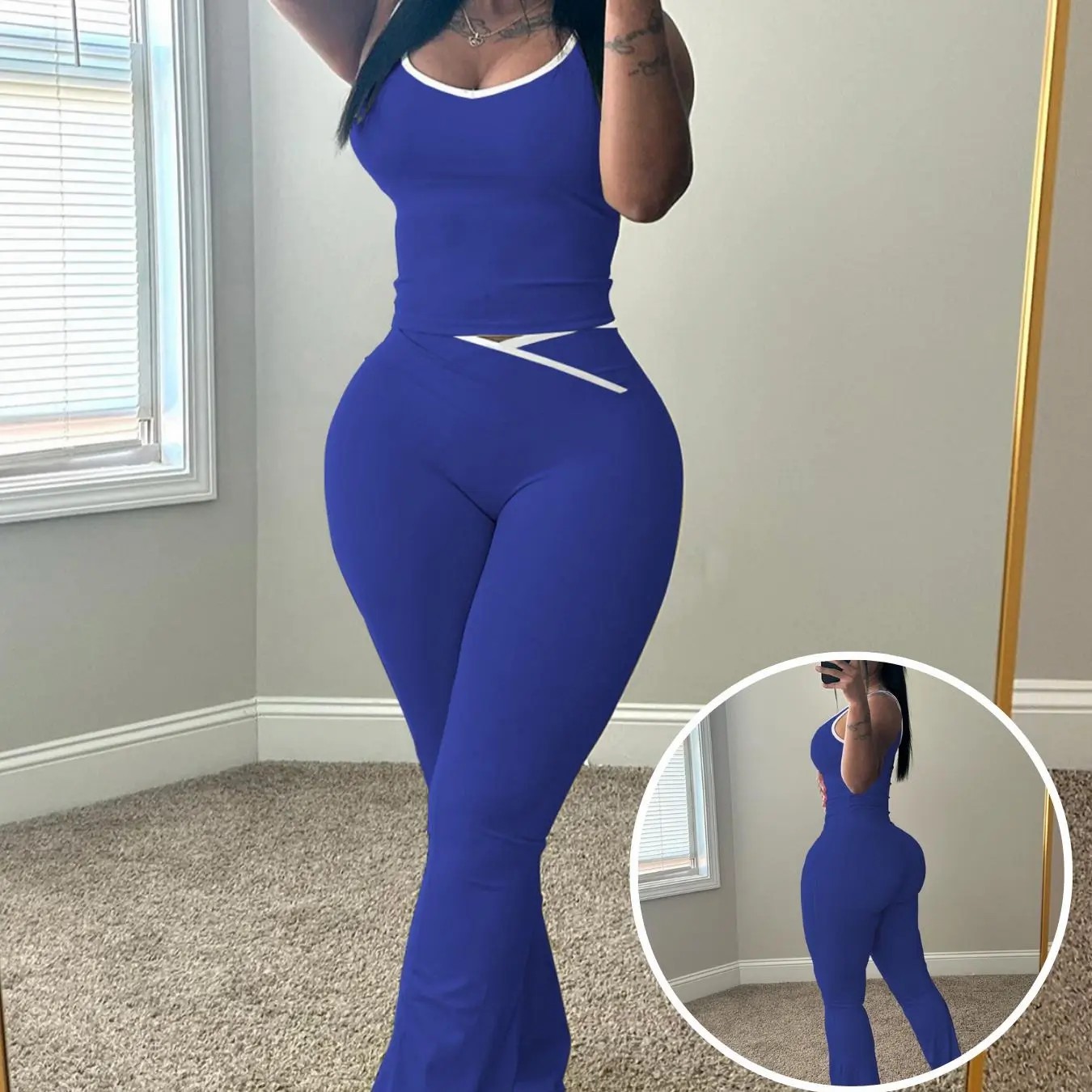 Women's Chic Colorblock Sleeveless Tank & High-Waisted Flared Leggings Set