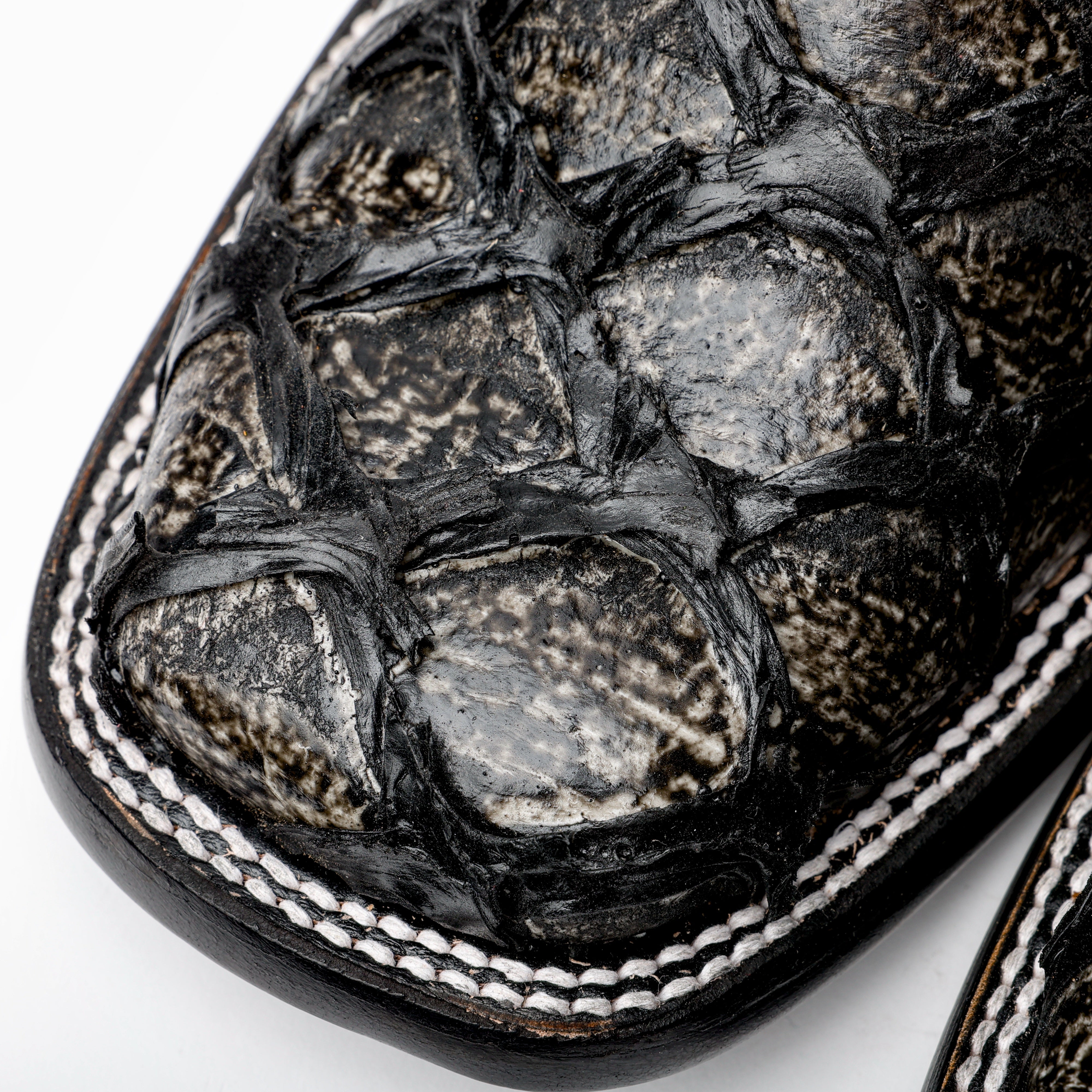 Midnight Grey Jumbo Pirarucu Leather Boots - Square Toe