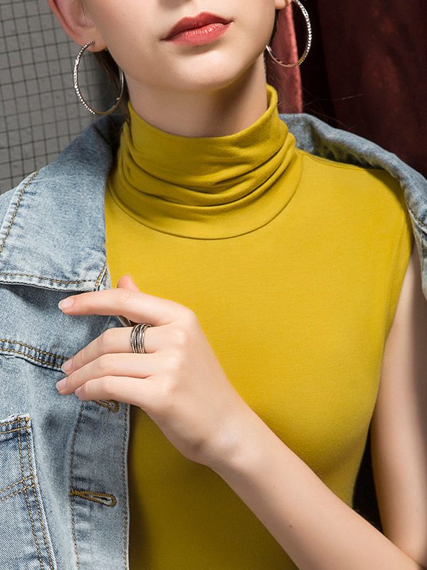 Stylish Selection Sleeveless Solid Color High-Neck Vest Top