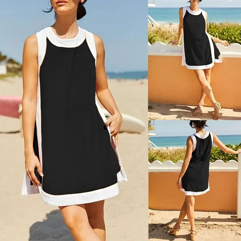 Women's Casual Two Piece Sets Color Block Crewneck Matching Shorts