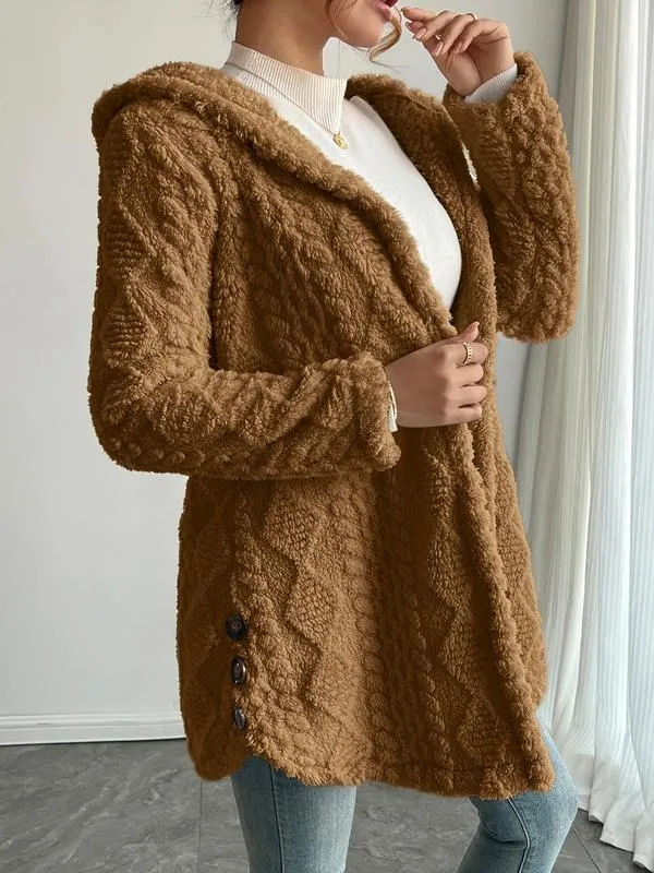 Women's Solid Color Fuzzy Hooded Jacket
