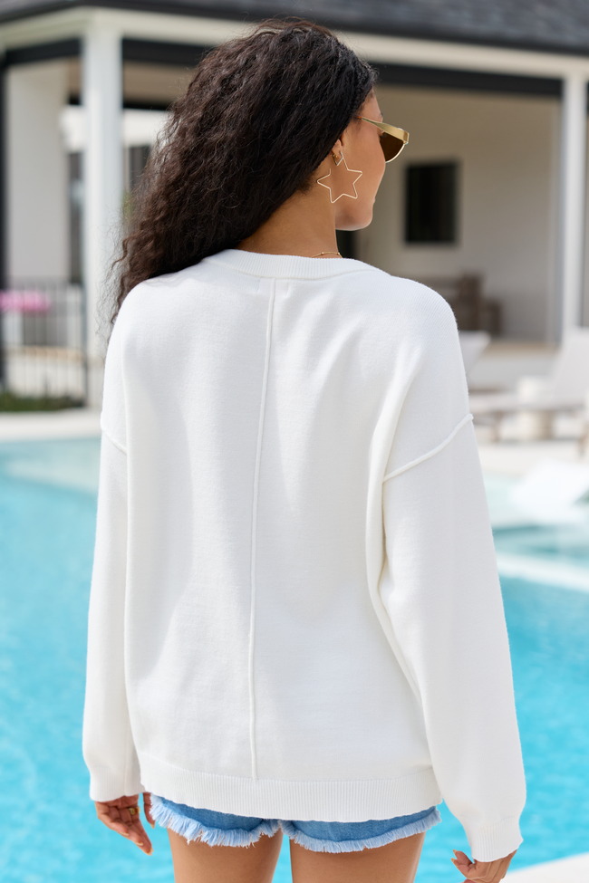 Home Of The Free Ivory Textured Flag Sweater