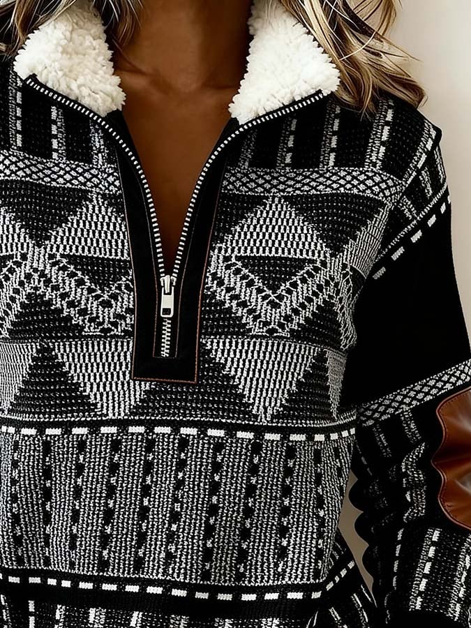 Women'S Casual Color Block Printed Pullover Sweatshirt