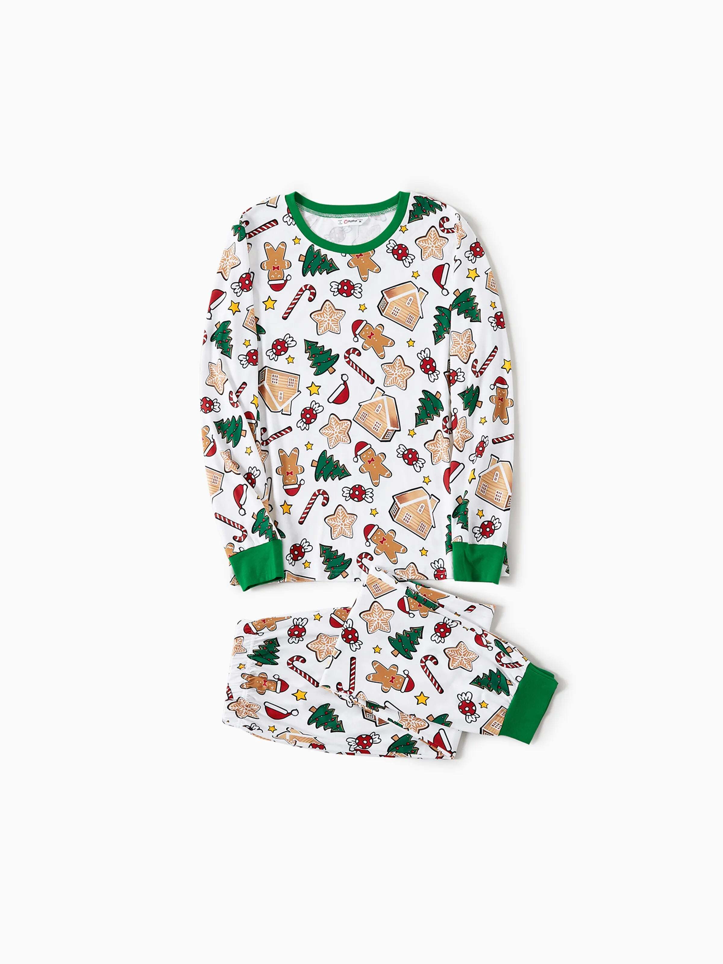 Gingerbread House Pajamas Matching Family Green Christmas PJs Sets with Christmas Socks Multi-color