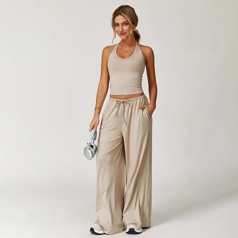 Mother's Day Gifts, Matching Sets Women 2 Piece Sets Summer Casual V Neck Top Wide Leg Pants Womens Holiday Travel Wear Fabric Breathable Summer Casual Clothing Sportswear Gym Sets Casual Loose Long Pant