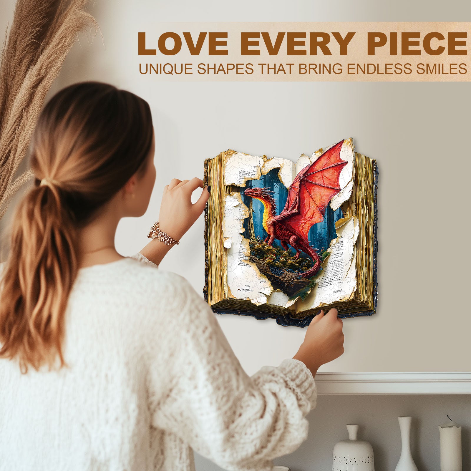 Dragon on the page Wooden Jigsaw Puzzle