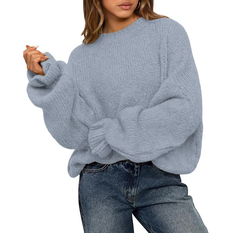 Women's Oversized Sweater Crewneck Long Sleeve Fuzzy Knit Chunky Pullover Sweaters