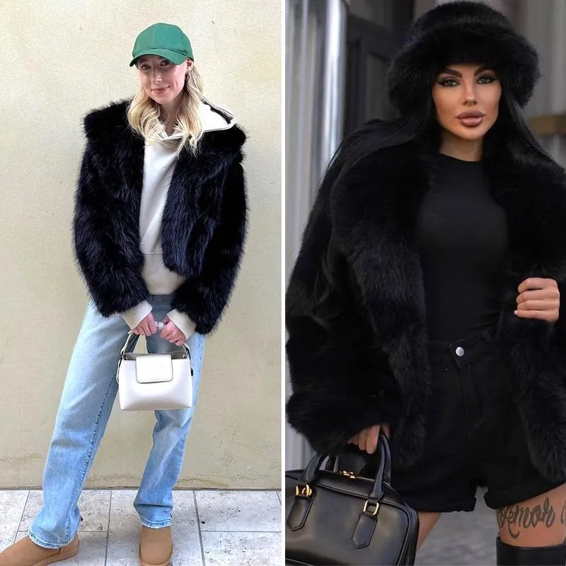 Women's Brown Faux Fur Coat Winter Fluffy Short Jacket