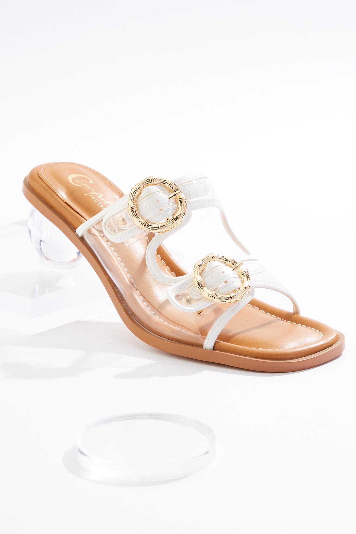 Metal Buckle Lucite Heel Sandals