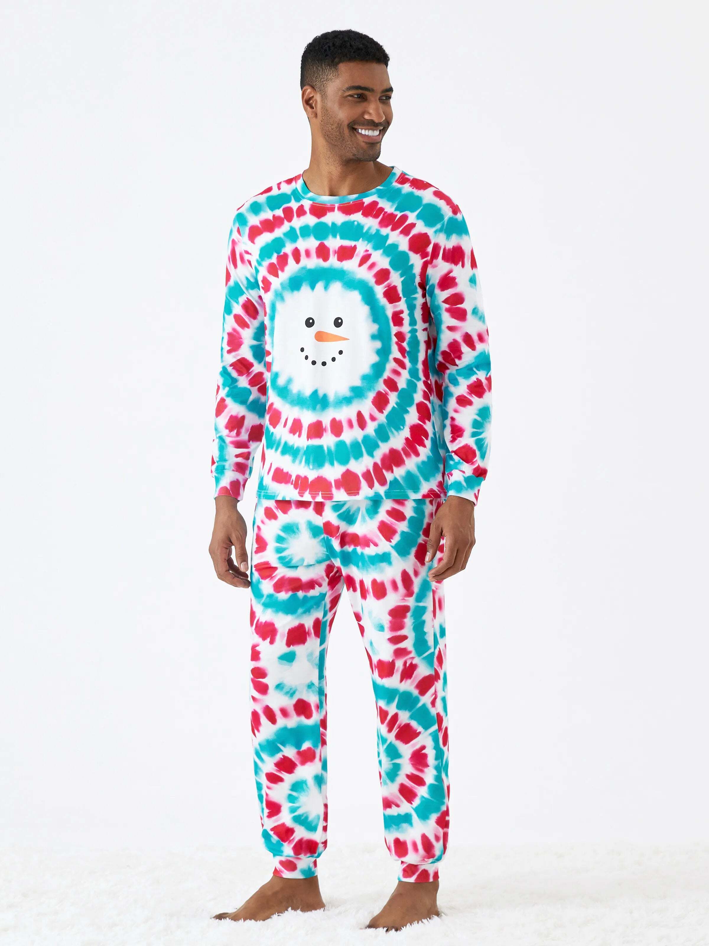 Christmas Snowman Print Family Matching Colorful Pajamas Sets with Christmas Socks Multi-color