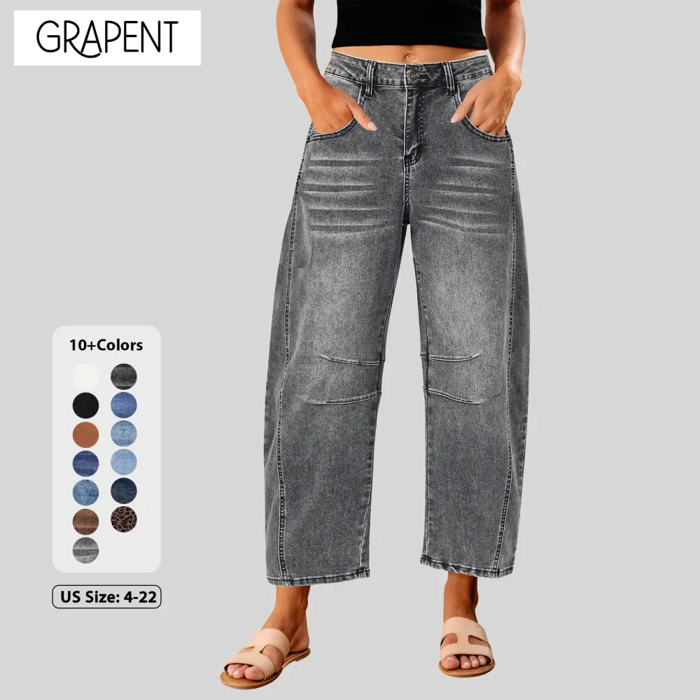 Barrel Jeans for Women Trendy High Waisted Wide Leg Baggy