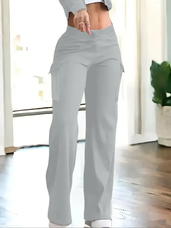 Women's Solid Color Flap Pocket Pants