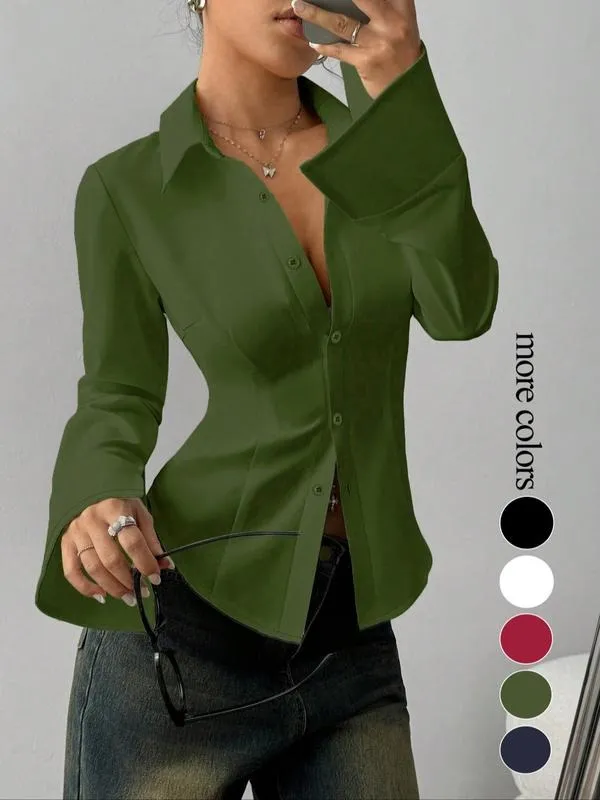 Women's slim-fit button-down long-sleeved casual shirt