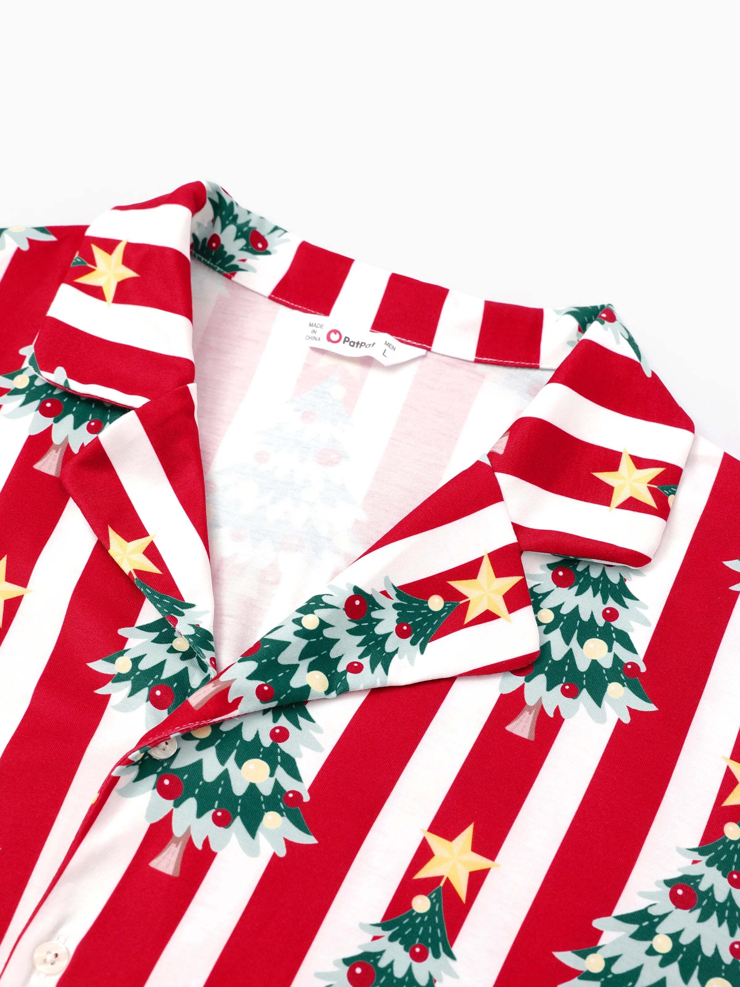 Christmas Family Matching Trees Print Stripes Long-sleeve Pajamas Sets with Christmas Socks Red