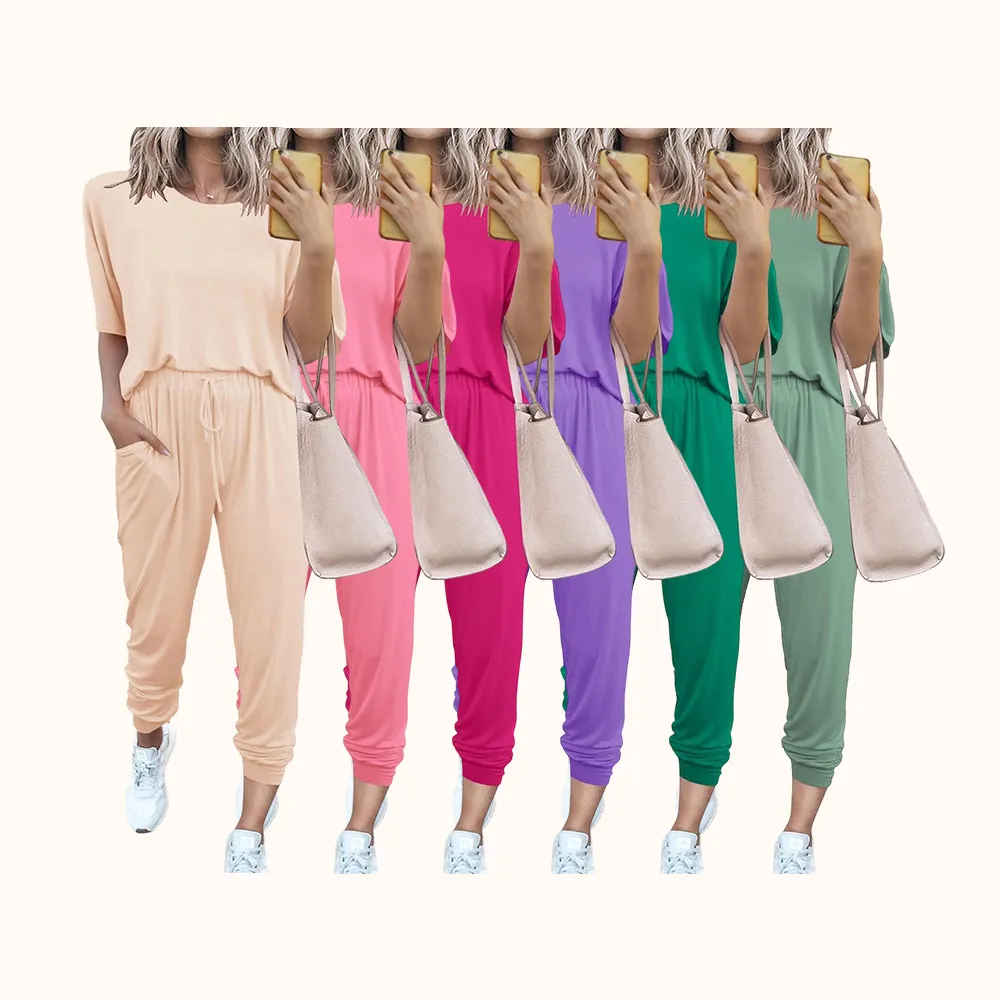 Women's 2-Piece Set Summer Outfits Crew Neck Short Sleeve Tracksuit Jogger Set