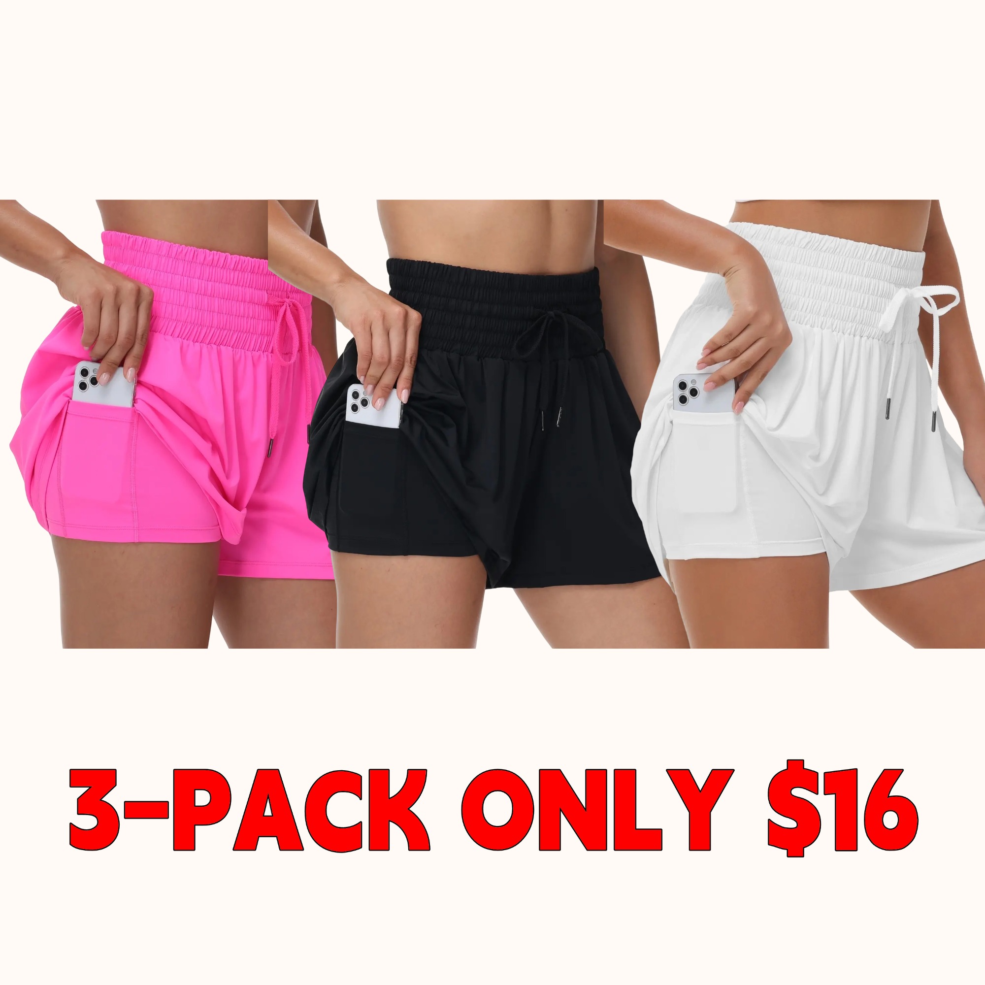 Women's High-Waisted 2-in-1 Flowy Athletic Shorts (With Pockets)