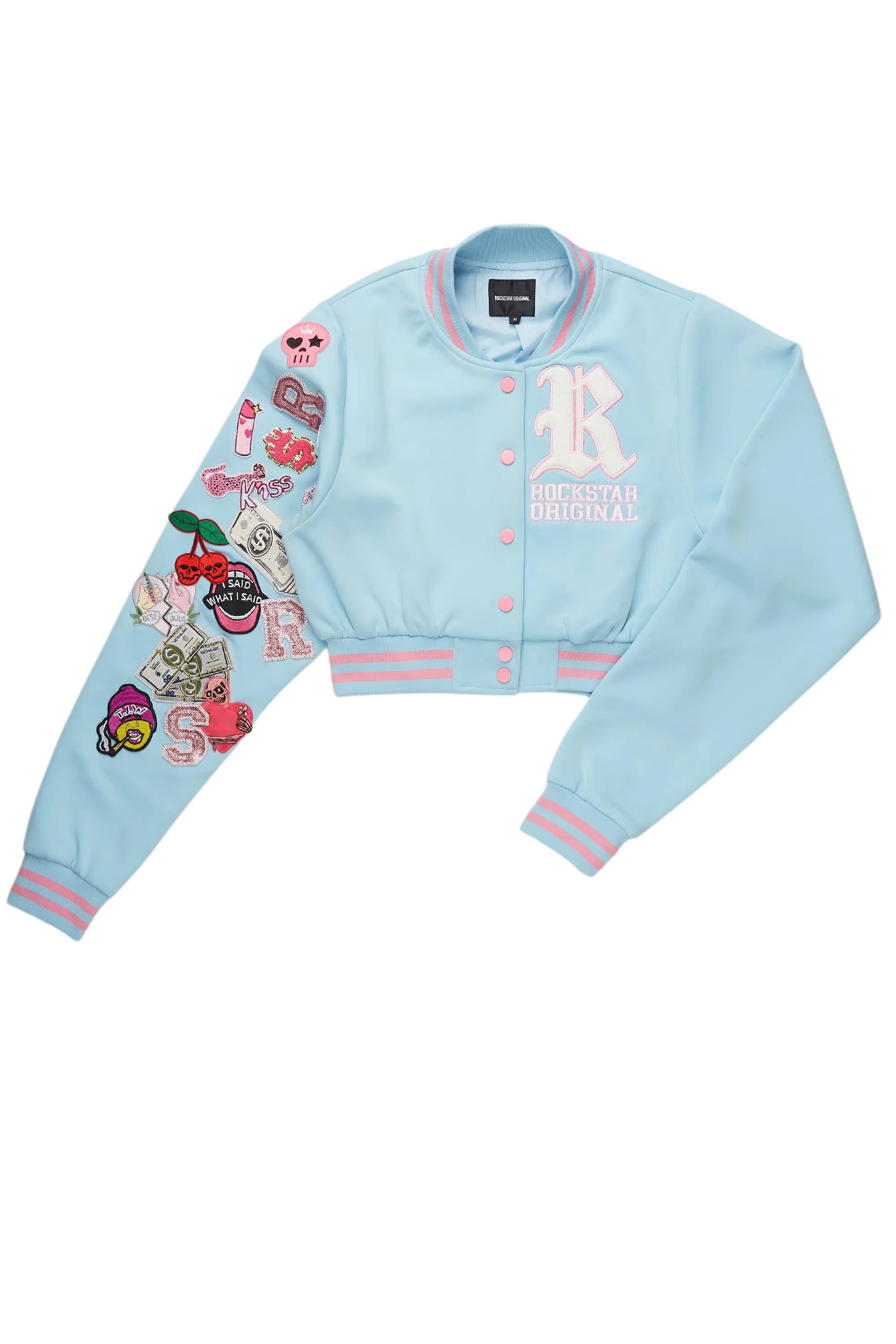 Jakaira Blue Crop Varsity Jacket
