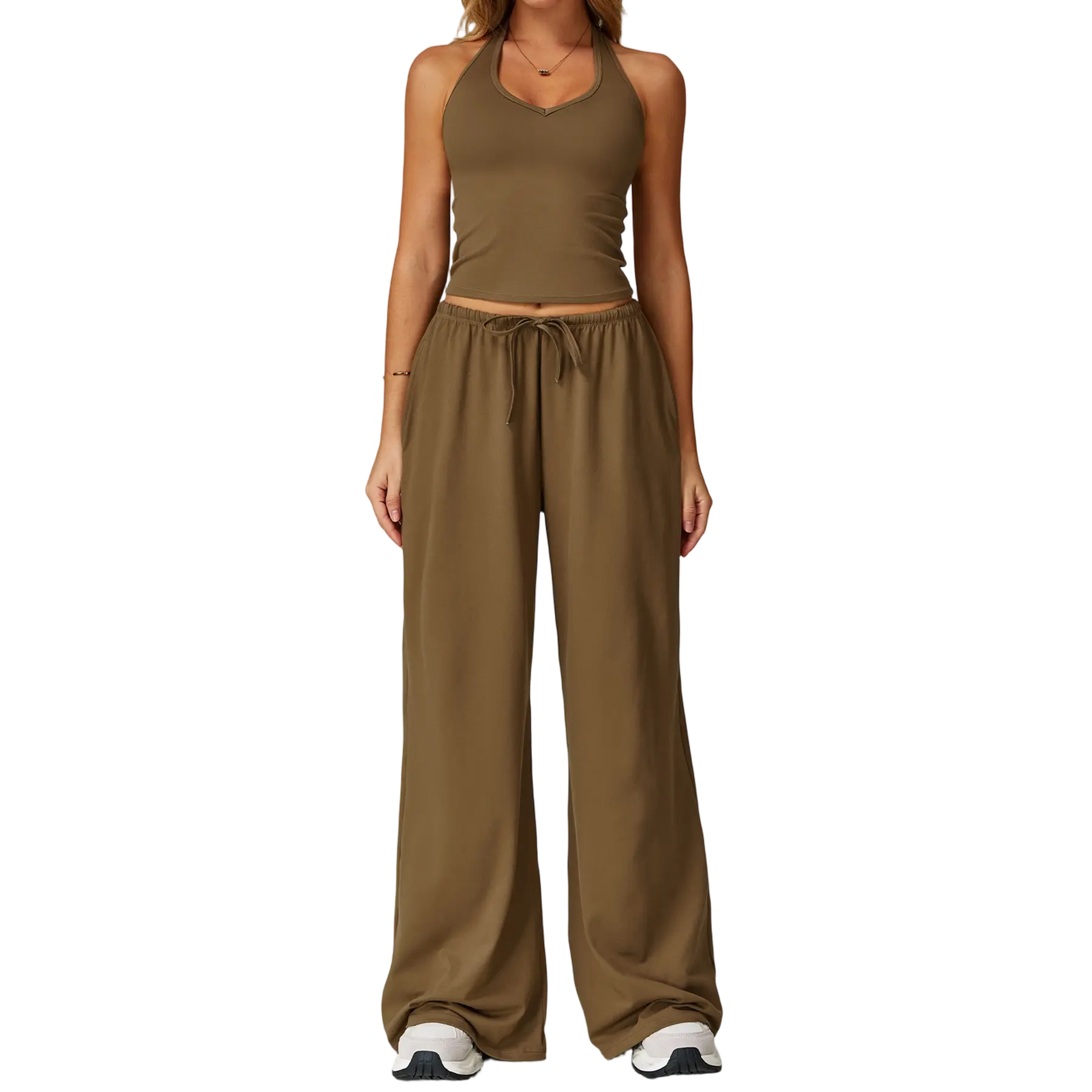 Mother's Day Gifts, Matching Sets Women 2 Piece Sets Summer Casual V Neck Top Wide Leg Pants Womens Holiday Travel Wear Fabric Breathable Summer Casual Clothing Sportswear Gym Sets Casual Loose Long Pant