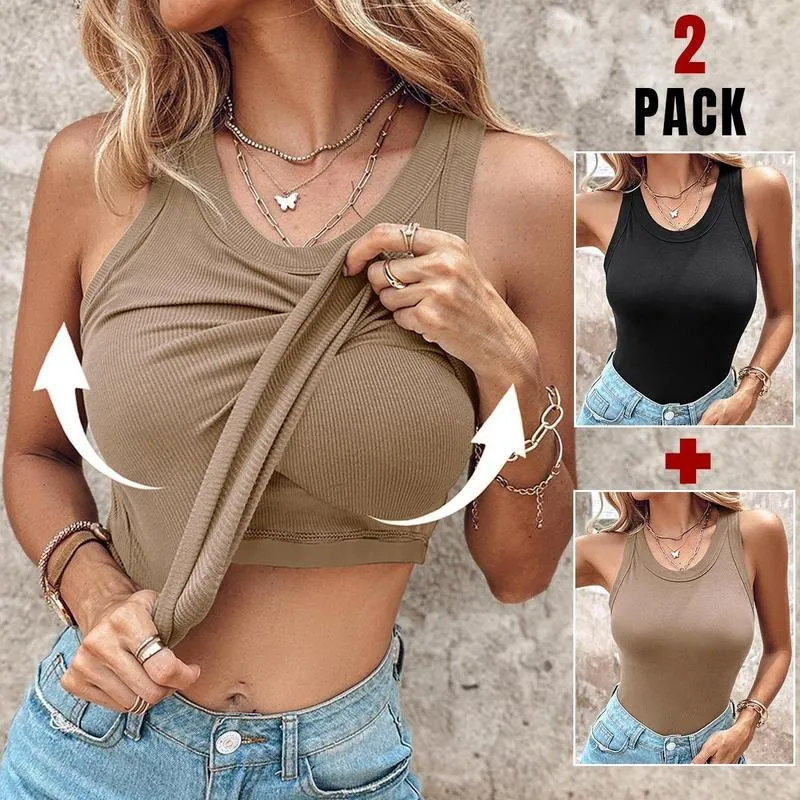 Round Neck Built-in Bra Ribbed Tank Top