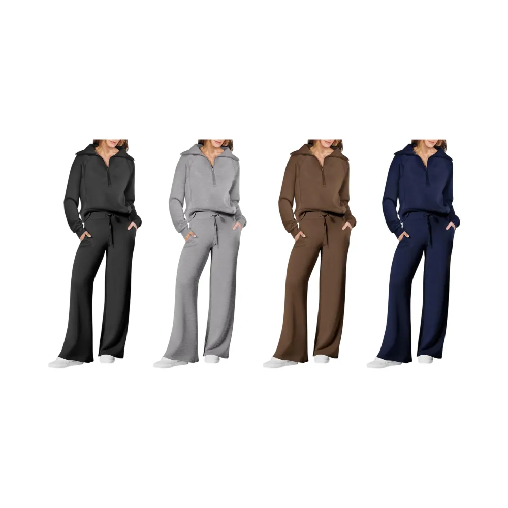 Women’s Half Zip Sweatshirt Wide Leg Sweatpant Lounge Set Tracksuit