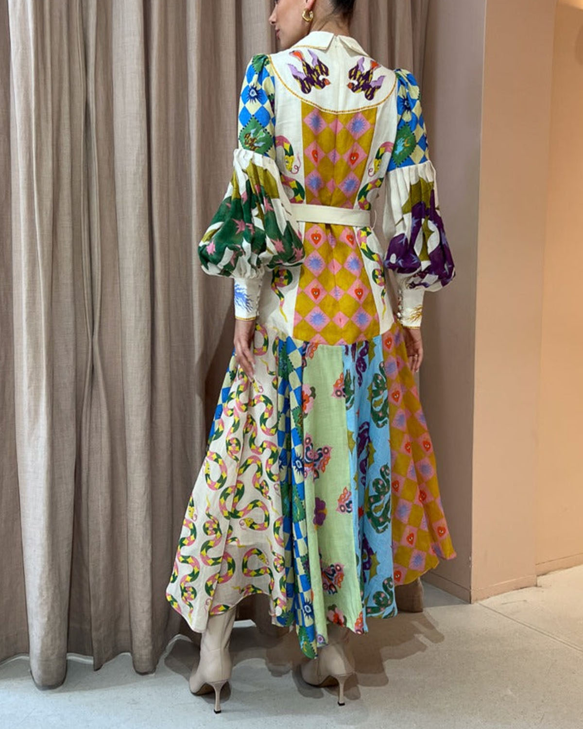 Romantic Pastoral Multicolor Flower Shirt Dress