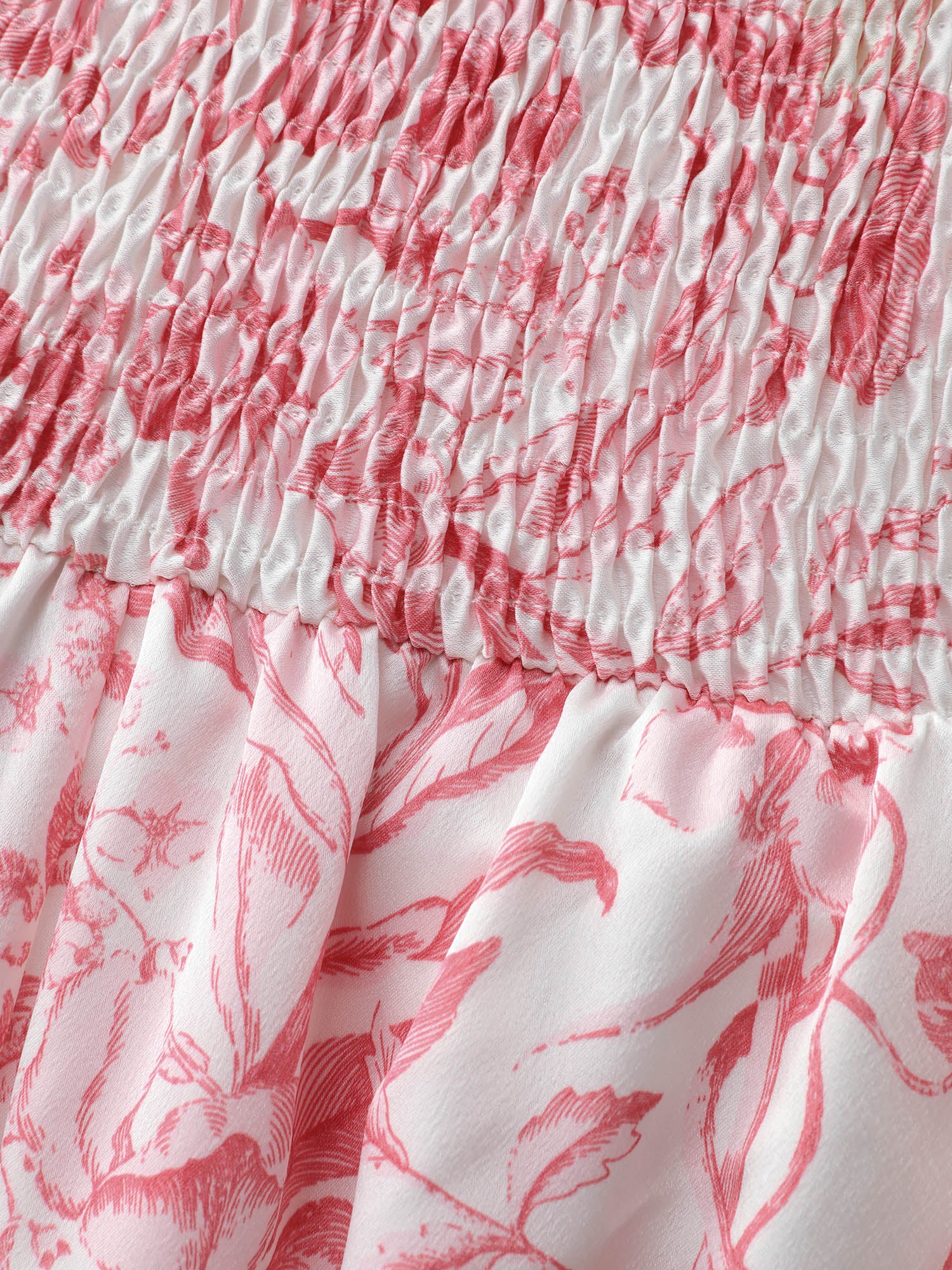 Romantic Floral Ruched Bodice Stretchy Waist Midi Dress