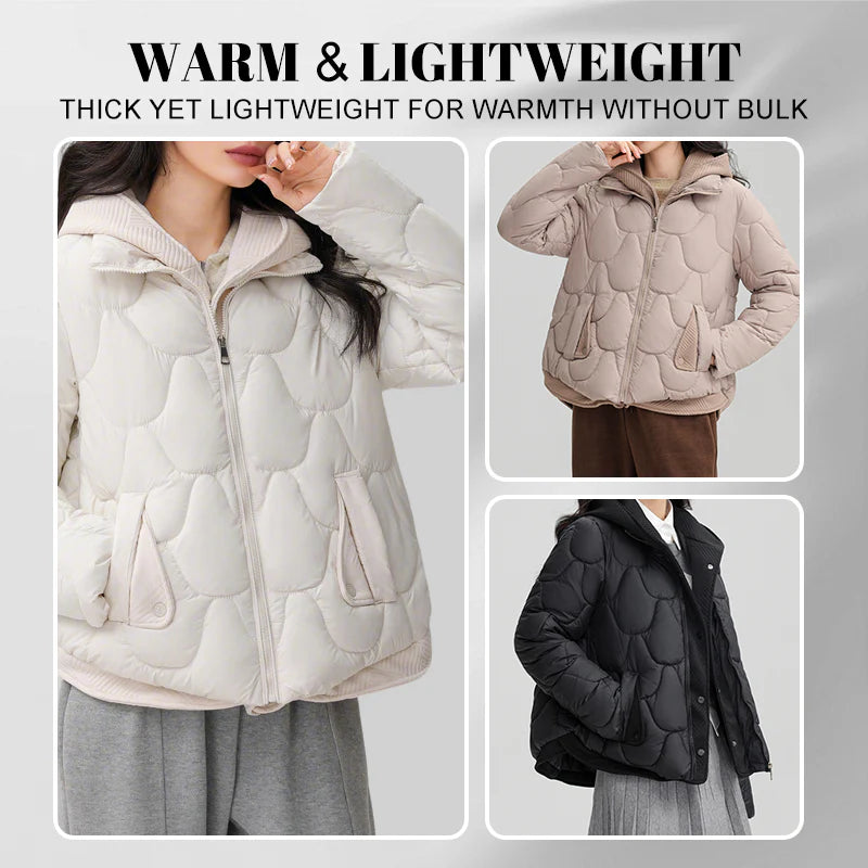 Short warm winter jacket for women – quilted jacket with hood and pockets