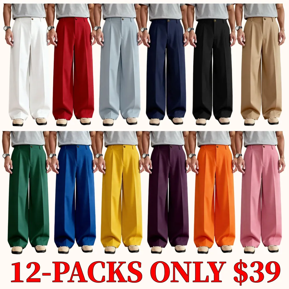 Men's versatile solid-color wide-leg trousers