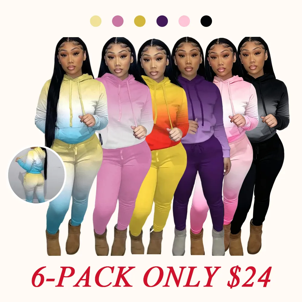 Women's drawstring hoodie and pocket sweatpants two-piece set