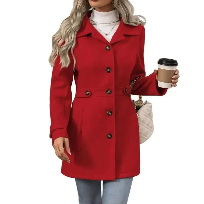 Women's Elegant Overcoat Notched Shawl Collar Single Breasted Outerwear Winter Long Coat